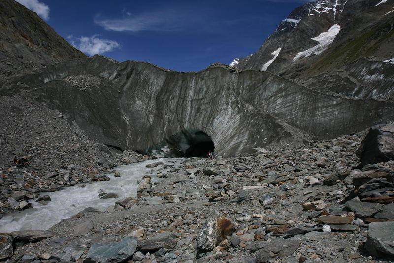The river emerges from the face of the Langgletscher