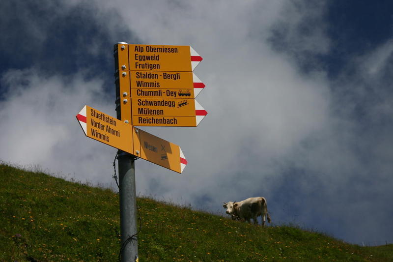Signpost on the last part of the path from Frutigen to Niesen Kulm