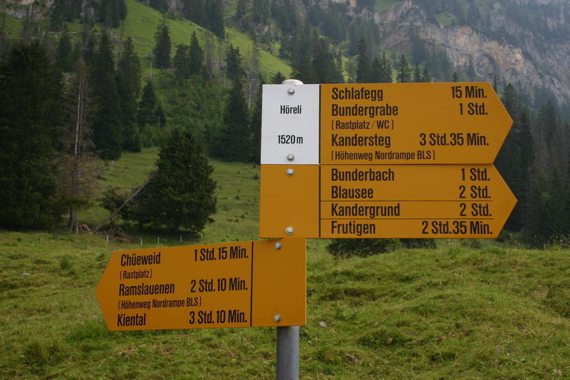 Signpost at Höreli on the Nord Rampe