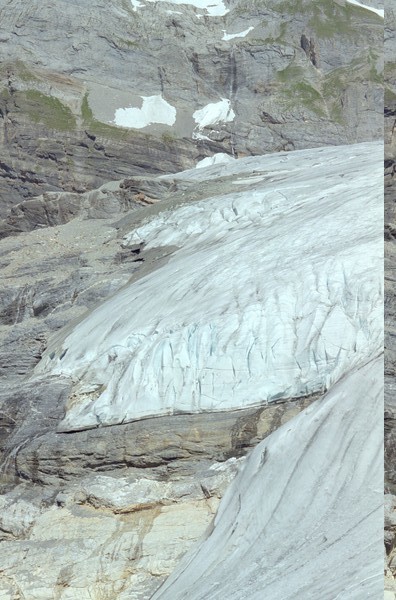 There are amazing blue/green fissures in the glacial ice