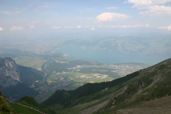 The view across Thunersee to Thun from the top of the Niesen