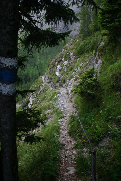 This is a very steep alpine route but a rope hand-hold is provided for the hardest part