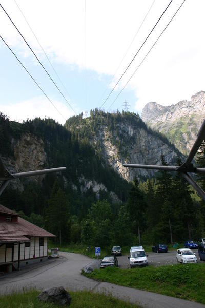 The bottom of the Sunnbüel cable car. Follow the road round to the left for the Gasterntal.
